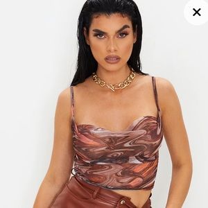 PRETTY LITTLE THING brown marble print cami